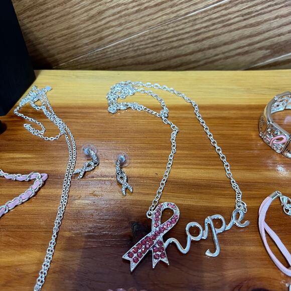 Vintage Lot Hope Pink Ribbon Cancer Awareness Support Fashion Jewelry 16 Pieces - Picture 11 of 13